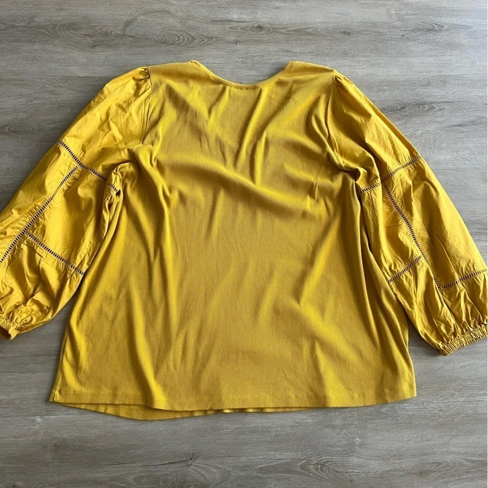 Lane Bryant Women's Size 26/28 Patch Work Long Sleeve Mustard Yellow cotton Top